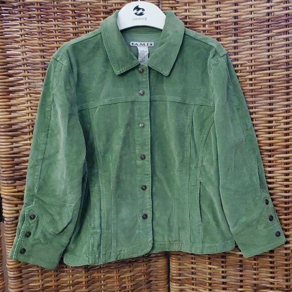 Vinrage AMI Green Corduroy Jacket XL Boho - Picture 1 of 11